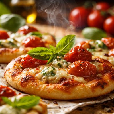 Image of Pizzettes with Gorgonzola Tomato and Basil