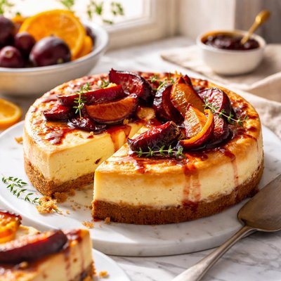 Image of Plum and Orange Baked Cheesecake