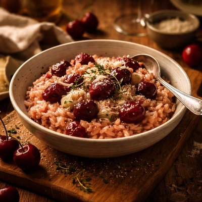 Image of Poached Cherry Risotto