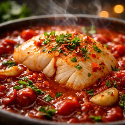 Image of Poached Cod in Tomato Sauce
