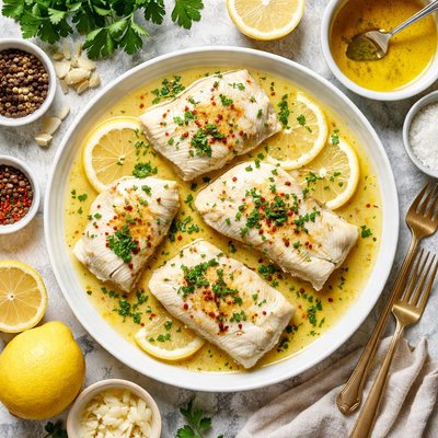 Image of Poached Cod with Lemon Butter Sauce