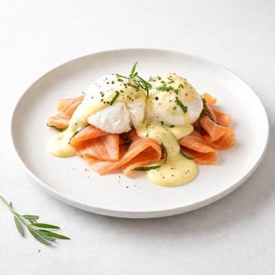 Image of Poached Eggs and Smoked Salmon with Tarragon Bearnaise