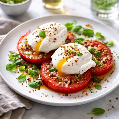 Image of Poached Eggs with Season Tomatoes