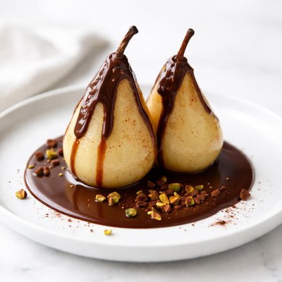 Image of Poached Pears with Chocolate Pear Sauce