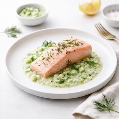 Image of Poached Salmon with Cucumber Sauce