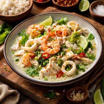 Image of Poached Seafood in Lime Coconut Dressing