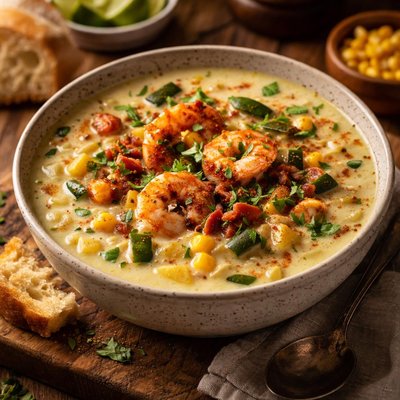 Image of Poblano Corn Chowder with Shrimp