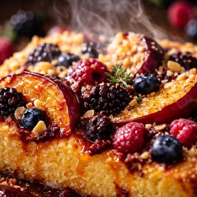 Image of Polenta Bake with Plums and Berries Gluten Free