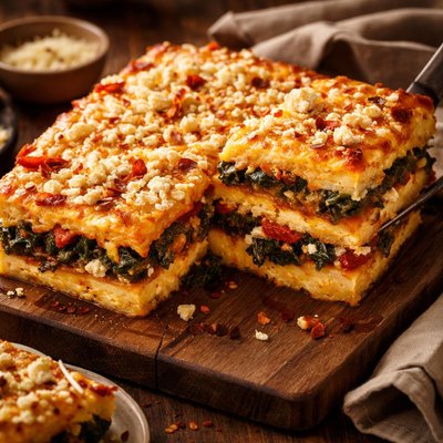 Image of Polenta Lasagna with Feta and Kale