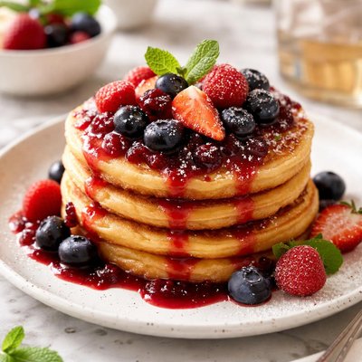 Image of Polenta Pancakes with Warm Berry Sauce