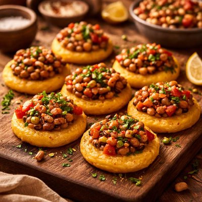 Image of Polenta Rounds with Black Eyed Pea Topping