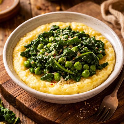 Image of Polenta with Spinach and Peas for One