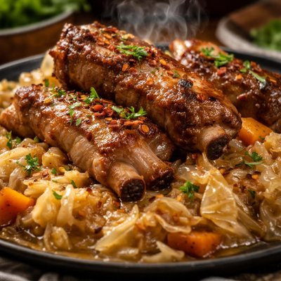 Image of Polish Zeberka Wieprzowena Z Kapusta Spareribs and Cabbage