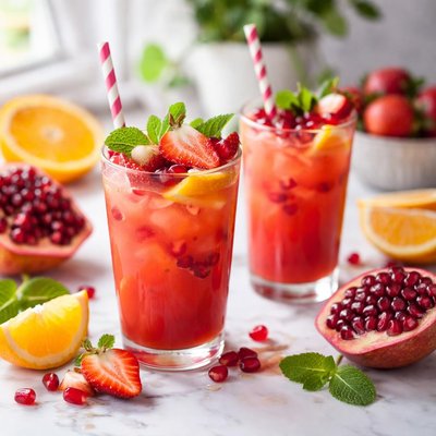 Image of Pomegranate with Orange Juice and Strawberries