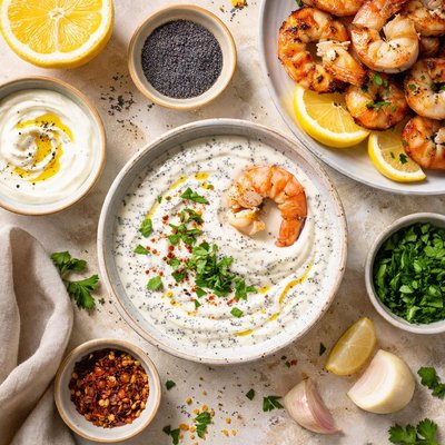 Image of Poppy Seed and Yoghurt Dipping Sauce for Shrimp