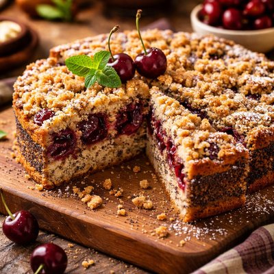 Image of Poppy Seed Cherry Cake with Crumble Topping