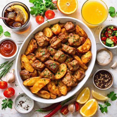 Image of Pork and Potatoes with Orange Juice and Cola