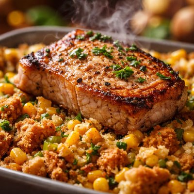 Image of Pork Chop and Corn Stuffing Bake