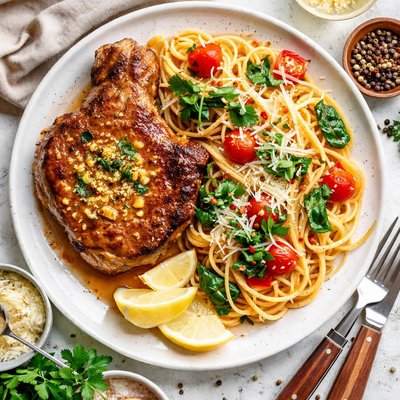 Image of Pork Chop and Pasta Dinner