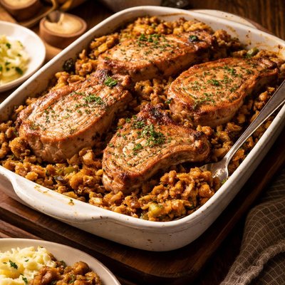 Image of Pork Chop and Stuffing Casserole