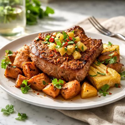 Image of Pork Chop with Sweet Potato and Pineapple