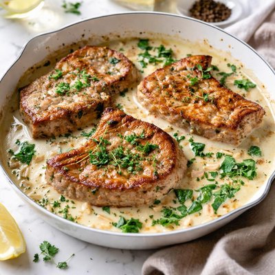 Image of Pork Chops in a Creamy Garlic Sauce