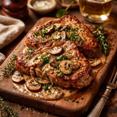 Image of Pork Chops in a Vermouth Mushroom Sauce