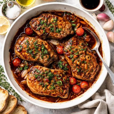 Image of Pork Chops in Balsamic Vinegar and Shallot Sauce