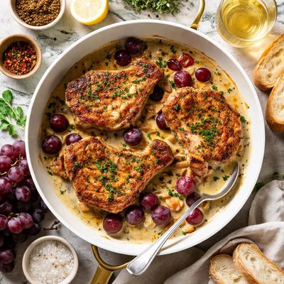 Image of Pork Chops in Grape Mustard Sauce