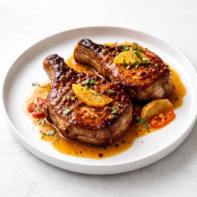 Image of Pork Chops in Orange Chile Sauce