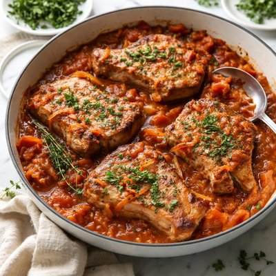 Image of Pork Chops in Tomato and Onion Gravy