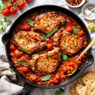 Image of Pork Chops in Tomato Sage Sauce
