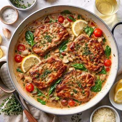 Image of Pork Chops in White Wine Sauce