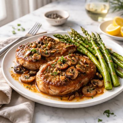 Image of Pork Chops Marsala with Asparagus