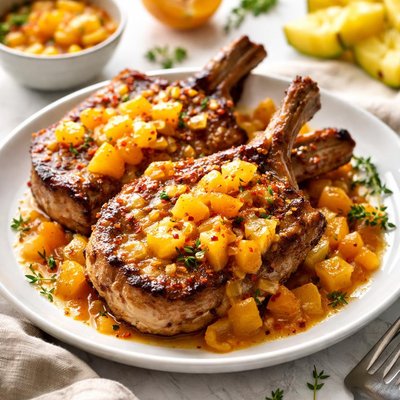 Image of Pork Chops or Pork Ribs with Apricot Pineapple Sauce