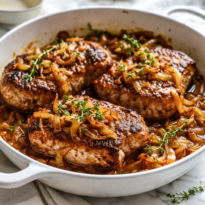 Image of Pork Chops Smothered in Caramelized Onions