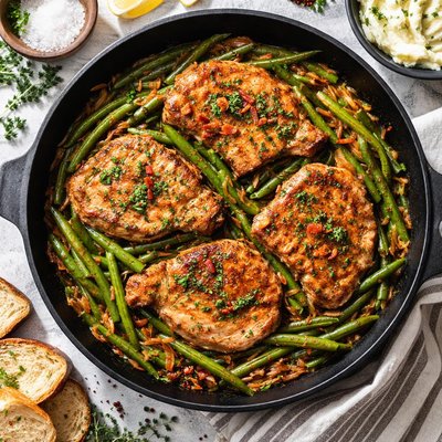Image of Pork Chops Smothered in Green Beans