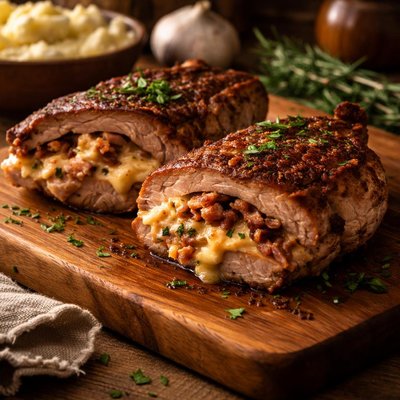 Image of Pork Chops Stuffed with Smoked Gouda and Bacon