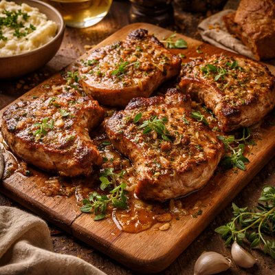 Image of Pork Chops with an Oregano Wine Sauce