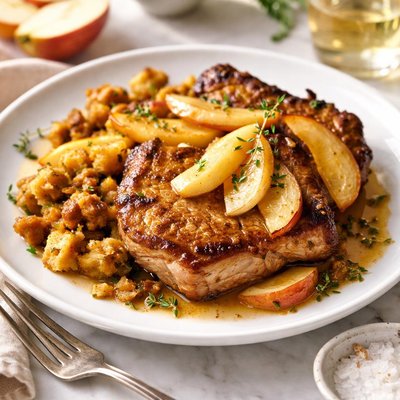 Image of Pork Chops with Apples and Stuffing