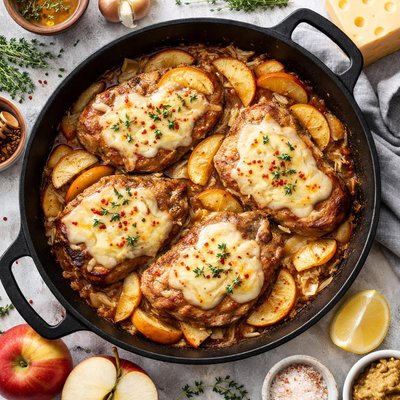 Image of Pork Chops with Apples and Swiss