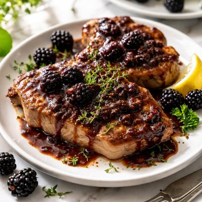 Image of Pork Chops with Blackberry Mustard Sauce