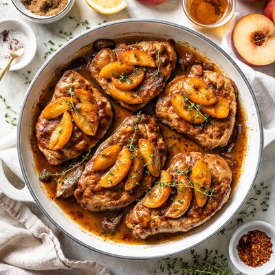 Image of Pork Chops with Brandied Peaches