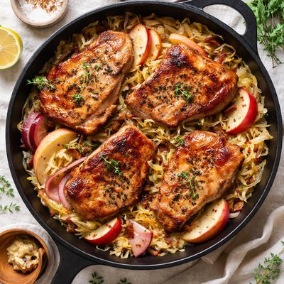 Image of Pork Chops with Cabbage and Apples