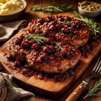 Image of Pork Chops with Cherry Mustard Sauce