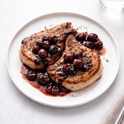 Image of Pork Chops with Cherry Pan Sauce