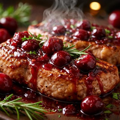 Image of Pork Chops with Cherry Sauce