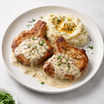Image of Pork Chops with Country Gravy and Mashed Potatoes