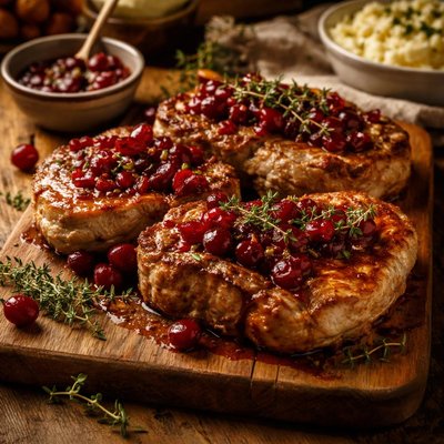Image of Pork Chops with Cranberry Thyme Sauce