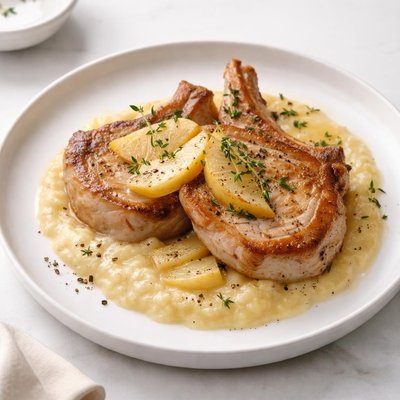 Image of Pork Chops with Creamy Applesauce